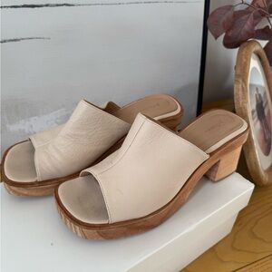Paloma Wool Cream Leather Open-Toe Wood Block Mules